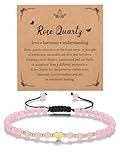 CrystalTears Rose Quartz Crystal Bracelet for Women 4mm Pink Healing Gemstone Beaded Bracelet with Gold Heart Charm Stone Bracelets Jewellery Gifts for Women Girlfriend Mum Birthday