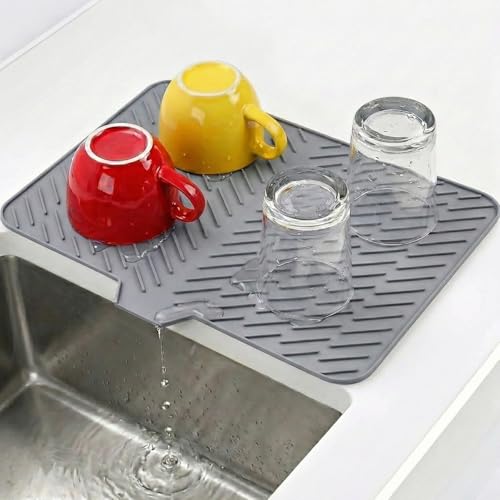 Image of CELA Silicone Dish Drying Mat for Kitchen 40 x 30 cm | Non-Slip Heat Resistant Kitchen Drying Pad with Drain Lip | Quick Dry Dish Drainer Mat for Plates, Cups & Utensils | Countertop Water Protection