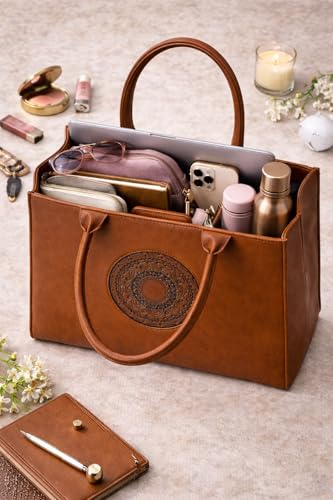 Image of Women's Leather Tote Bag | Structured for Office, Casual, Party & Formal Use | Stylish Shoulder Carry Tote (Black)