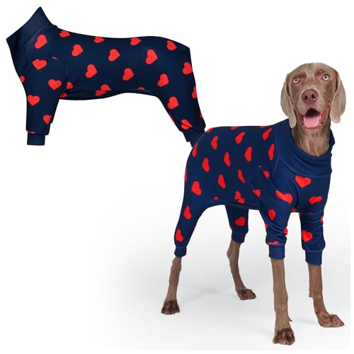 Image of Spark Paws Dog Pajama, Dog Recovery Suit Male, Onesie, Ultra-Soft and 4-Way Stretch, for Small Medium and Large Breeds - Hearts - 2XL