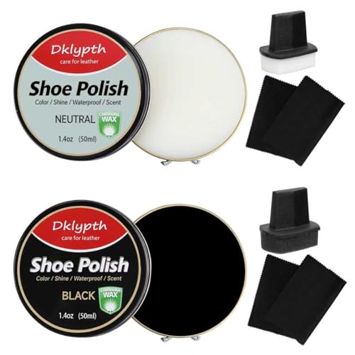 Dklypth 2Pcs Black & Neutral Shoe Polish 6-Pack 50ML with Brush & Cloth, Leather Conditioner for Instant Shine on Shoes & Boots, Non-Greasy Formula Restores & Prevents Cracks