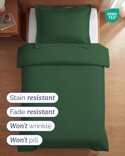 Image of Duvet Cover Twin /Twin XL Size Set - Extra Soft Twin /Twin XL Duvet Cover 68 inch x 90 inch with 1 Pillow Sham for Women, Men, Kids & Teens - Easy-Care & Fade Free with Zipper Closures & Ties (Emerald Green)