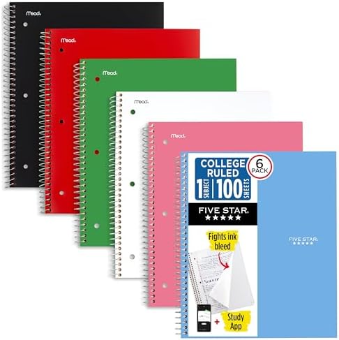 Five Star Spiral Notebook + Study App, 1 Subject, College Ruled P...