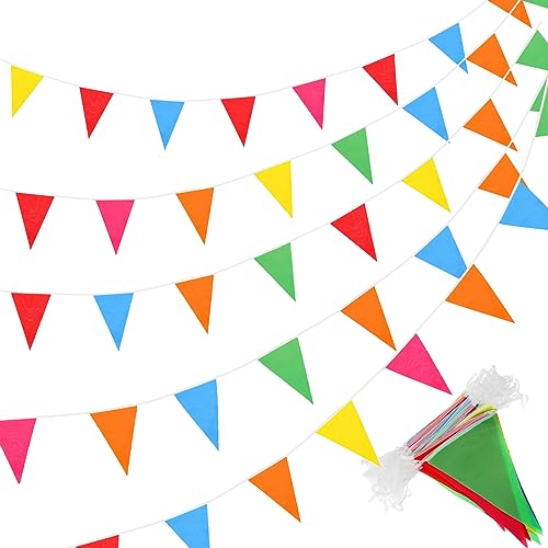Image of Preboun 400 ft Solid Pennant Banner Flags 240 Pcs String Hanging DIY Triangle Bunting Bulk Garland for Grand Opening Carnival Birthday Party Decoration Outdoor(Multicolor)