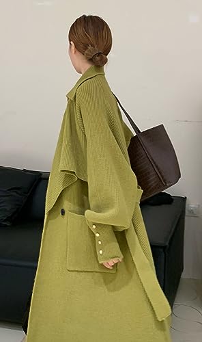 CHARTOU Women's Elegant Lapel Collar Rib-Knit Open Front Cardigan Long Sweater Jacket Overcoat3