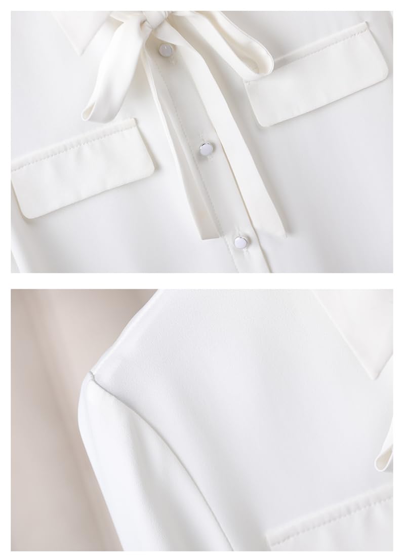 Disimlarl Camisa de manga larga para mujer, color albaricoque, con lazo, formal, para oficina, trabajo