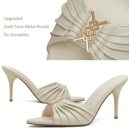 Image of iiimmu 3.5 IN Stiletto Mules High Heels with Pointed Peep Toe Heeled Sandals Faux Leather