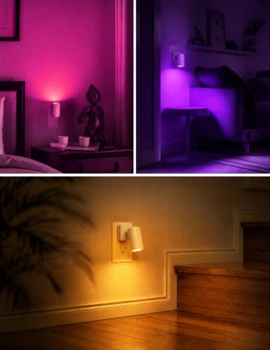 Image of L LOHAS LED Night Lights Plug into Wall,[2-Pack] Wall Spot Lights Indoor | Light Sensor,RGB Color Changing Night Light,for Home Decor Party Bathroom,Hallway