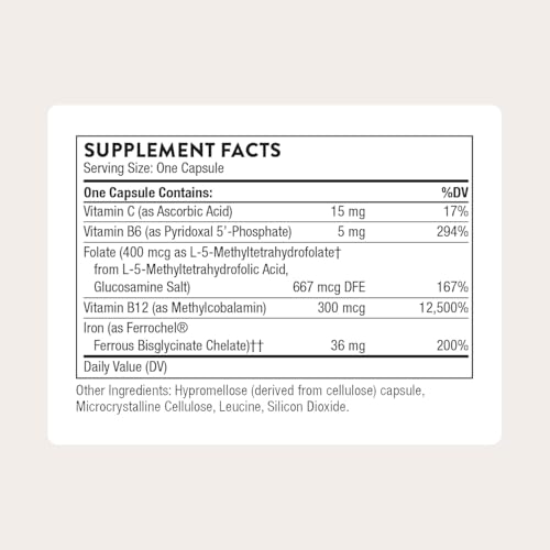 THORNE - Advanced Iron Complex (Formerly Ferrasorb) - Complete Blood Support Formula* - Elemental Iron, Folate, B and C Vitamins for Optimal Absorption - Gluten, Dairy & Soy-Free - 60 Servings