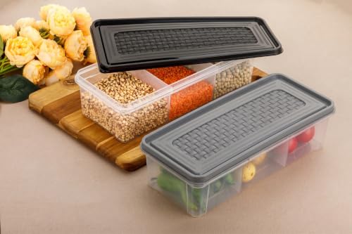 Image of MAGIC SPOON Multipurpose 3 Section Storage Container | Spice Box, Pickle Jar, Fridge Organizer, Dry Fruit, Vegetable & Kitchen Storage Container- Combo Pack (2000ml X 2) (BLACK-GREY)