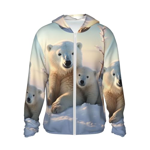 UPF 50+ Sun Protection Hoodie Long Sleeve Cute Polar Bears Sun Shirt Rash Guard Fishing Shirts for Men
