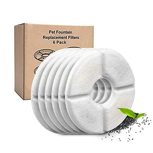 Qzmjts Cat Water Fountain Filters,Pet Fountain Replacement Filters,6 pcs with Resin and Active Carbon for Automatic Flower Water Dispenser Drinking Filters(Round)
