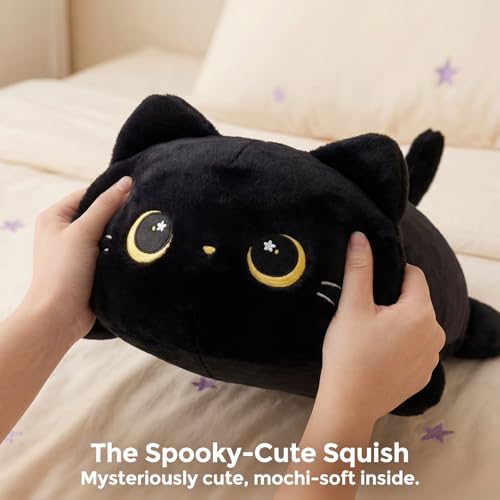 Image of Mewaii Cute Black Cat Plush Pillow, Kawaii Plushies Black Cat Stuffed Animals, Squishy Plushies, Cuddle Plush Pillow for Kids & Girls (13 Inch)