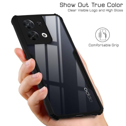 Image of Jkobi Hybrid Back Cover Case for Oppo Reno8 5G | Reno 8 5G (Shockproof with Polycarbonate Clear Panel | Professional Black)