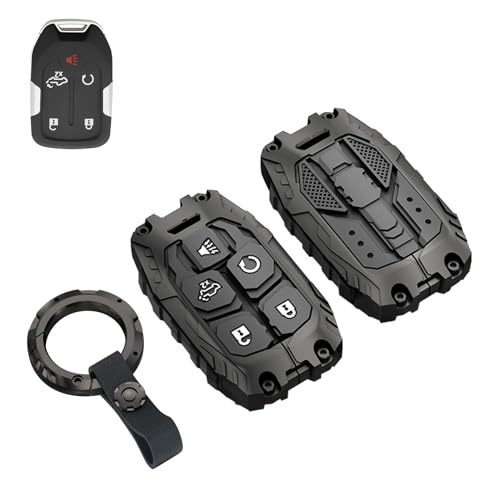 Heavy Key Fob Cover Case Protector for GMC Keychain Accessories for 2023 2022 2021 2020 2019 GMC Sierra Chevy Silverado 1500 2500HD 3500HD (Type-B 5 Buttons)