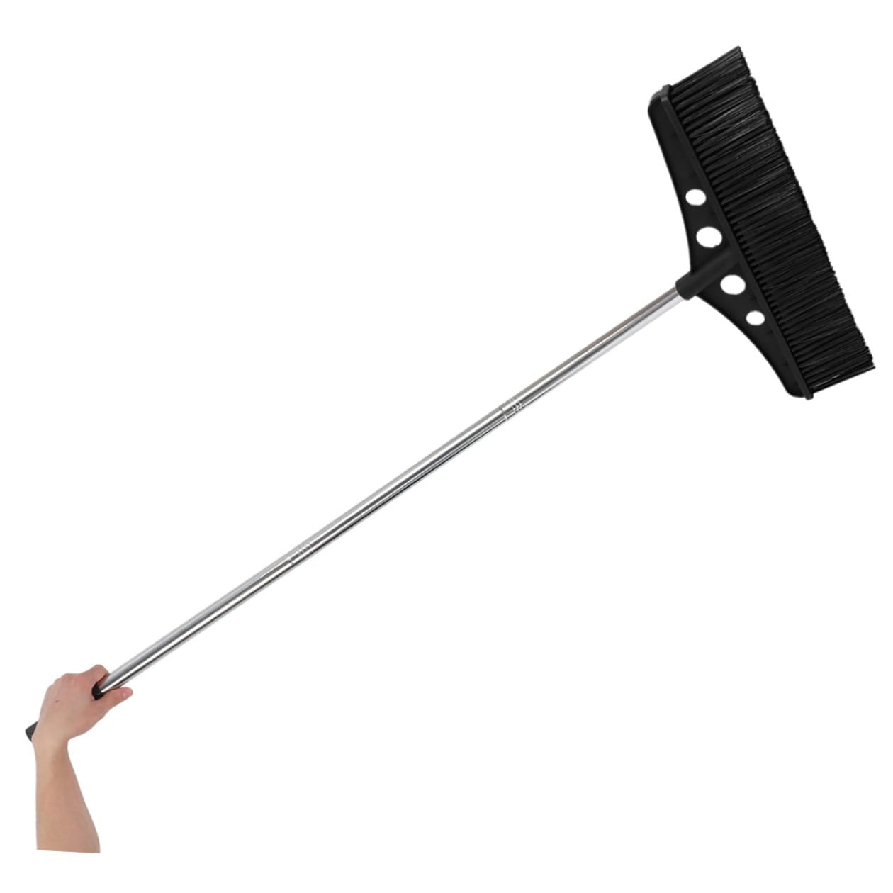 Scopa da Giardino con Struttura in Acciaio Inox Nera con Manico Ergonomico e Setole in Nylon Resistente Spazzatrice Esterna per Pulizia Efficiente di Cortili e Magazzini