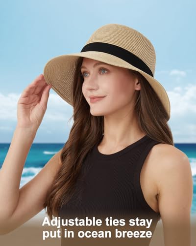 Sombrero de paja para mujer XL beis ala ancha verano miniatura 5