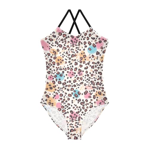 Leopard Print Kids Girls One Piece Bathing Suit Beach Swimwear Adjustable Shoulder Strap Cute