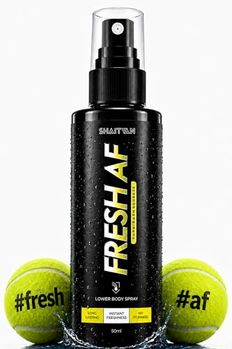 Image of Fresh AF Intimate Spray for Men (750 Sprays) | Pre / Post gym, workout, travel, shower for clean & fresh balls | pH Balanced, Anti-Bacterial, Anti-Odour with Aloe Vera, Neem | Hygiene Spray for Lower body itch control | Forbidden Squeeze - zesty, citrusy, energetic fragrance