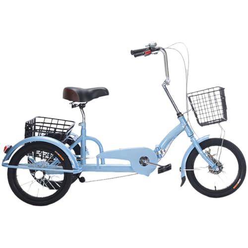 JIYIAN Blue Folding 16" Adult Tricycle with Baskets