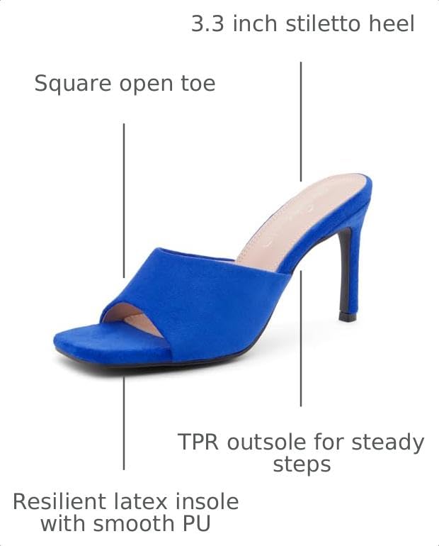 Image of Shoe Land Melrose Women's High Heels Stiletto Heeled Slides, Square Open Toe One Band Slip-On Heeled Mules - Dressy Clear Heeled Sandals for Prom Party Wedding and Vacation