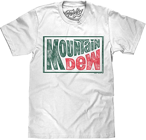 Tee Luv Men's Faded Mountain Dew T-Shirt - Retro Mt Dew Soda Shirt (White) (XL)