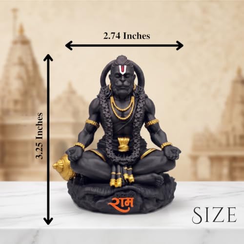 Image of Golden Legacy Meditating Black and Gold Hanuman Idol - 3.25 Inch Divine Seated Bajrangbali Murti with Gada for Car Dashboard, Home Mandir, Office Desk - Auspicious Vastu Showpiece and Spiritual Gift