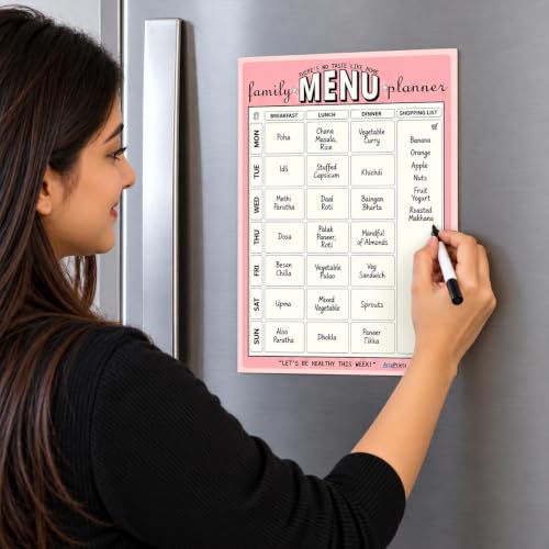 Image of AccuPrints A4 Family Meal Planner, Magnetic Whiteboard with Marker, 29 x 21 cm, Dry Erase Flexible Writing Film for Kitchen Fridge, Office, Godrej, Metal Wardrobe | Weekly Meal Panner