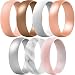 ThunderFit Silicone Rings, 7 Rings Wedding Bands for Men & Women 6mm Wide - 1.5mm Thick (Bronze, White, Rose Gold, Women Silver, Light Pink Mix, Marble, Light Peach, 5.5-6 (16.5mm))