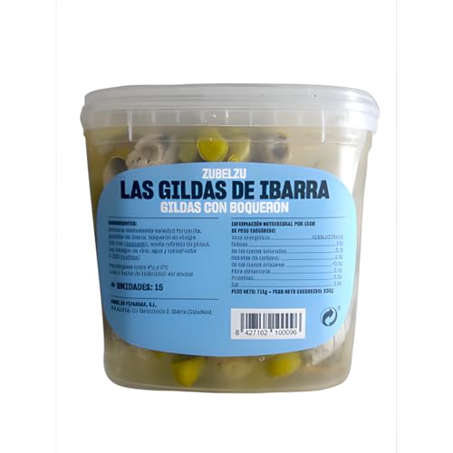 Zubelzu Gilda Ibarrako Piparrak con Boquerón, Aperitivo Vasco, Guindilla de Ibarra, Aceituna, Pepinillo – Listas para Servir -15 Unidades (236 g Escurrido)