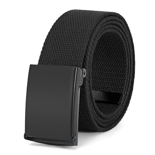 WHIPPY Canvas Web Belt Flip-Top Solid Black Military Buckle Fully Adjustable Mens Webbing Belts Cut To Fit Black S