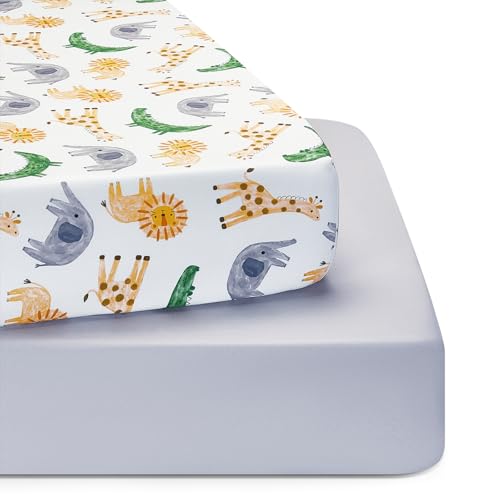 Image of TILLYOU Baby Crib Sheets for Boys Girls, Super Soft Toddler Bed Sheets, 2 Pack Sheets for Standard Crib Mattress 28x52in, African Steppe