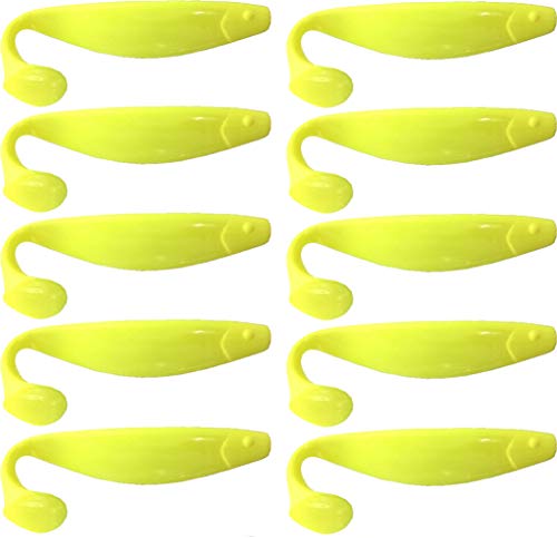 Blue Water Candy - Rock Fish Candy 9-Inch Shad Bodies, 12-Pack (Chartreuse)