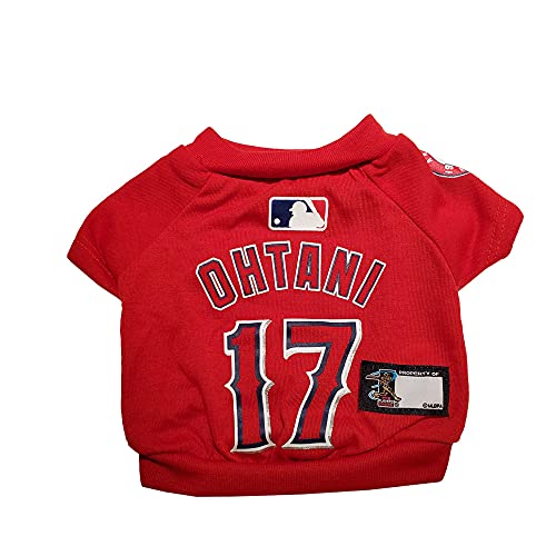 Image of MLBPA SHOHEI OHTANI #17 TEE Shirt for Dogs & Cats. MLB Los Angeles Angels Dog T-Shirt, X-Small | Sports Dress for Pets | Licensed Sporty Dog Shirt.