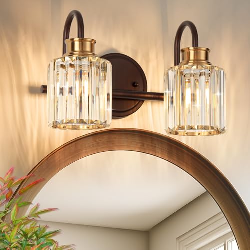 Image of ORB Bathroom Light Fixtures with K9 Crystal Lampshade Bathroom Lighting Over Mirror Vanity Lights for Living Room,Bedroom,Restroom,Hallway 2 Lights