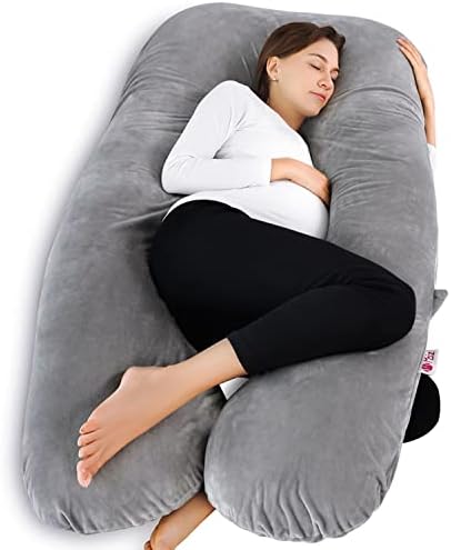 Meiz Pregnancy Pillow, U Shaped Full Body Pillow, Pregnancy Pillows for Sleeping, Maternity Pillow for Pregnant Women with Removable Velvet Cover (60 Inch, Gray)