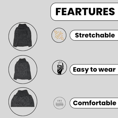 Image of Lulala Small Dog Autumn Sweater - Classic Turtleneck Knitwear for Cold Weather, Cable Knit Dog Outfits, Coat, Pet Apparel (Dark Grey, 12 Inch)