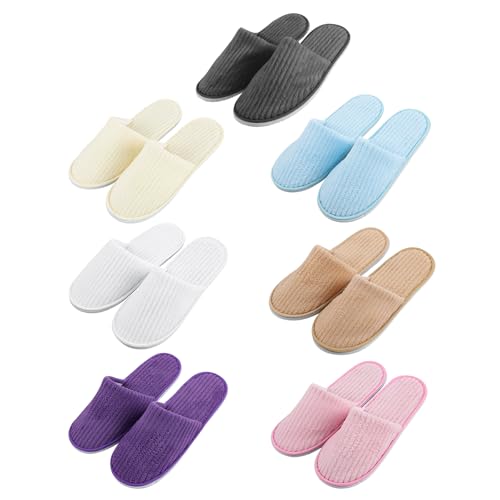 Lot de 7 paires de pantoufles pour invités - Pantoufles d'hôtel : pantoufles en tissu éponge avec fermé, taille universelle 36-44, lavables et...