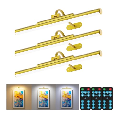 3 Pack Picture Light for Wall Cordless Rechargeable 16in Gold