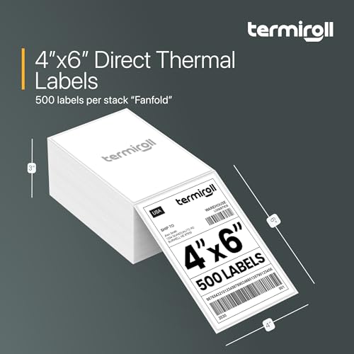 4x6 direct thermal shipping labels  perforated fanfold  500 labelsstack  compatible with rollo zebra idprt munbyn  strong adhesive bpa-free multipurpose commercial grade by termiroll