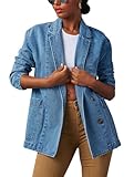 chouyatou Women's Fall Business Casual Denim Blazer Suit Loose Office Boyfriend Jean Jacket (Medium, Blue)