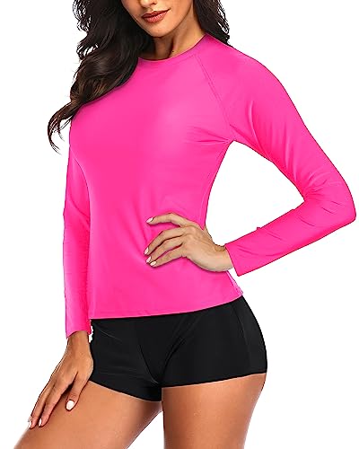 Image of Daci Women Two Piece Rash Guard Long Sleeve Swimsuits with Short UPF 50+ | UPF 50+,High Waisted Short,Long Sleeve,High Neck,Built-in Brief,Quick Dry