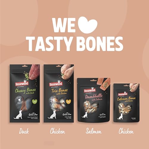 Rosewood Chewy Bones Ente Small – Kleine Kauknochen für Hunde, Kausnack aus Rinderhaut mit Ente, unterstützt die Zahnpflege, ohne Getreide, ohne künstliche Zusatzstoffe, 80 g
