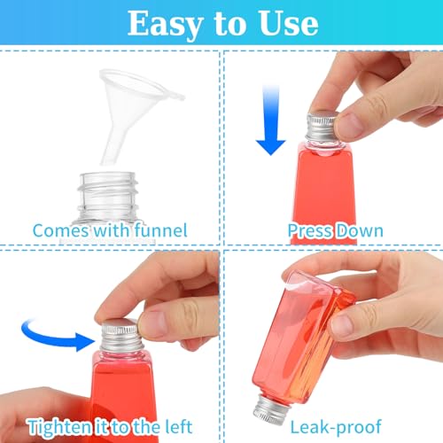 Zuimei 20 Pack 2oz/60ml Mini Shot Bottles with Lids Plastic Ginger Shot Bottles Mini Alcohol Bottles Reusable Empty Juice Bottles with Funnel and Brush for Juice Ginger Beer - Image 3