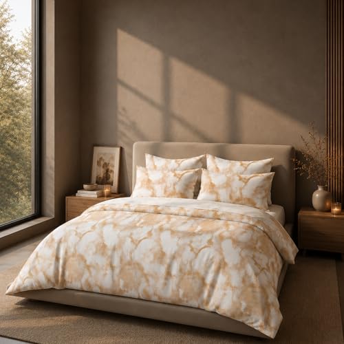 Image of VELOURA - The Signature of Sleep. Tie-Dye Bedsheet Set, 100% Cotton, King Size 108x108 Inches, 300 Thread Count, with 2 Pillow Covers, Yellow