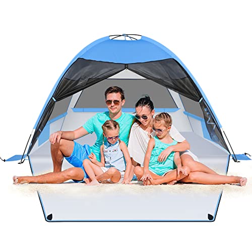 Felicigeely Großes Strandzelt, Anti-UV-Sonnenschutz, Outdoor-Sonnenschirm, Strand-Überdachung, passt für 3-4 Personen, tragbares Camping-Angelzelt mit erweitertem Boden und 3 belüfteten Netzfenstern Cover