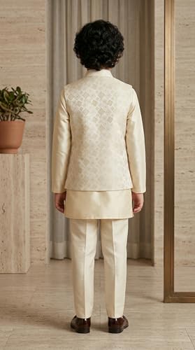 Image of AHHAAAA Kids Ethnic Silk Blend Waistcoat Kurta Pyjama 3 Piece Sherwani Set For Boys |540|