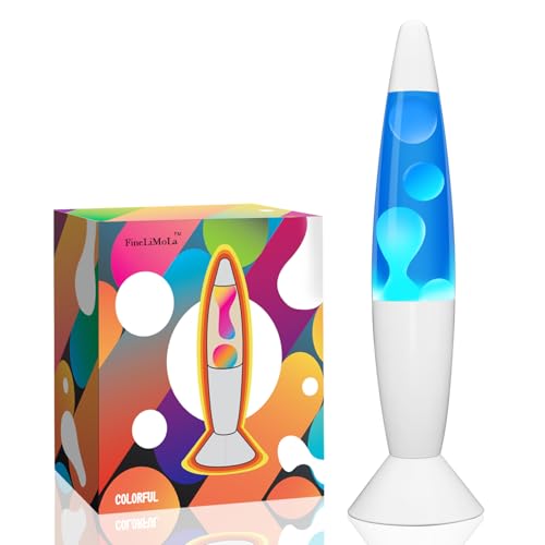 FineLiMoLa White Base 14'' Magma Liquid Motion Lamp with Blue Liquid and White Wax for Adults Kids Night Light Lamp Decoration for Living-Room Bedroom Christmas Thanksgiving Day (2 Bulbs Included).