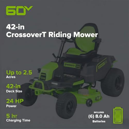 Image of 60V 42 inch Cordless Battery CrossoverT Riding Lawn Mower, (6) 8.0 Ah Batteries and 600W Wall Charger