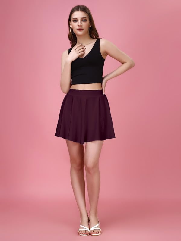 Image of TRENDMALLS Girl's /Women's Classic Stretchy All Time Trendy Mini Skater Knee Length Solid Skirt Women Girls